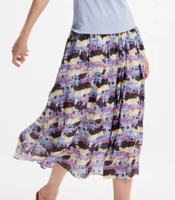 Uitlopende midi-rok met abstracte print