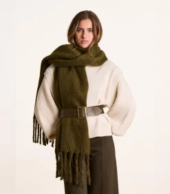 Uni kaki sjaal met franjes