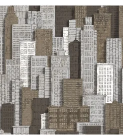 Urban Friends & Coffee Behang stadsappartementen wit en goudkleurig