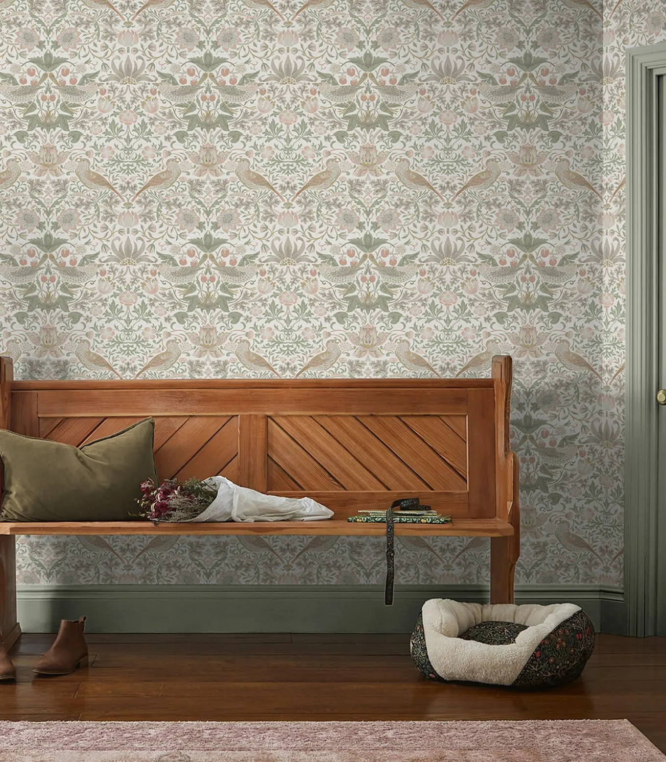 Vliesbehang Strawberry Thief Sage & Pink