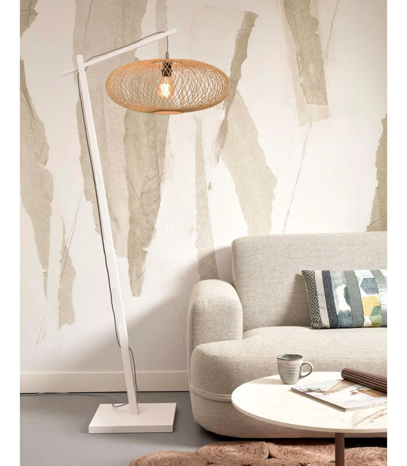 Vloerlamp Cango - Bamboe Wit/Naturel - 36x60x176cm