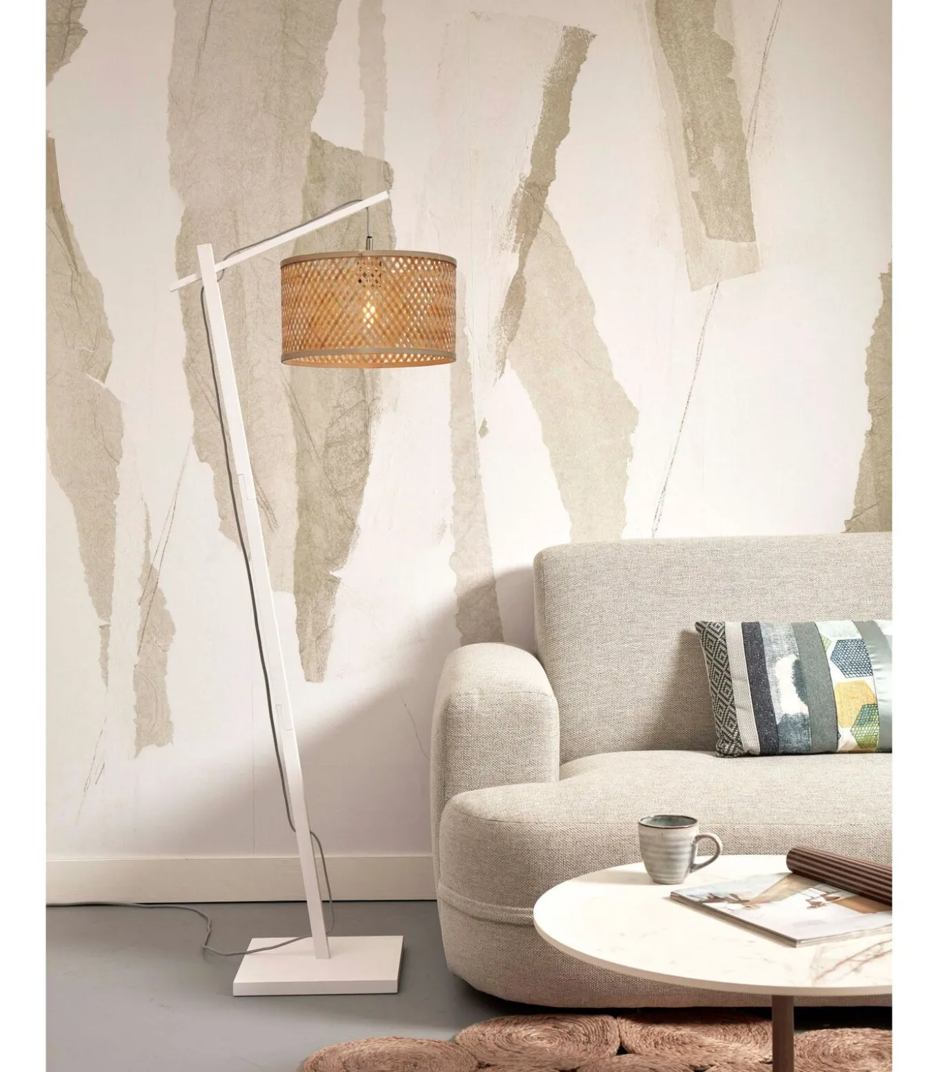 Vloerlamp Java - Bamboe Wit/Naturel - 58x32x150cm