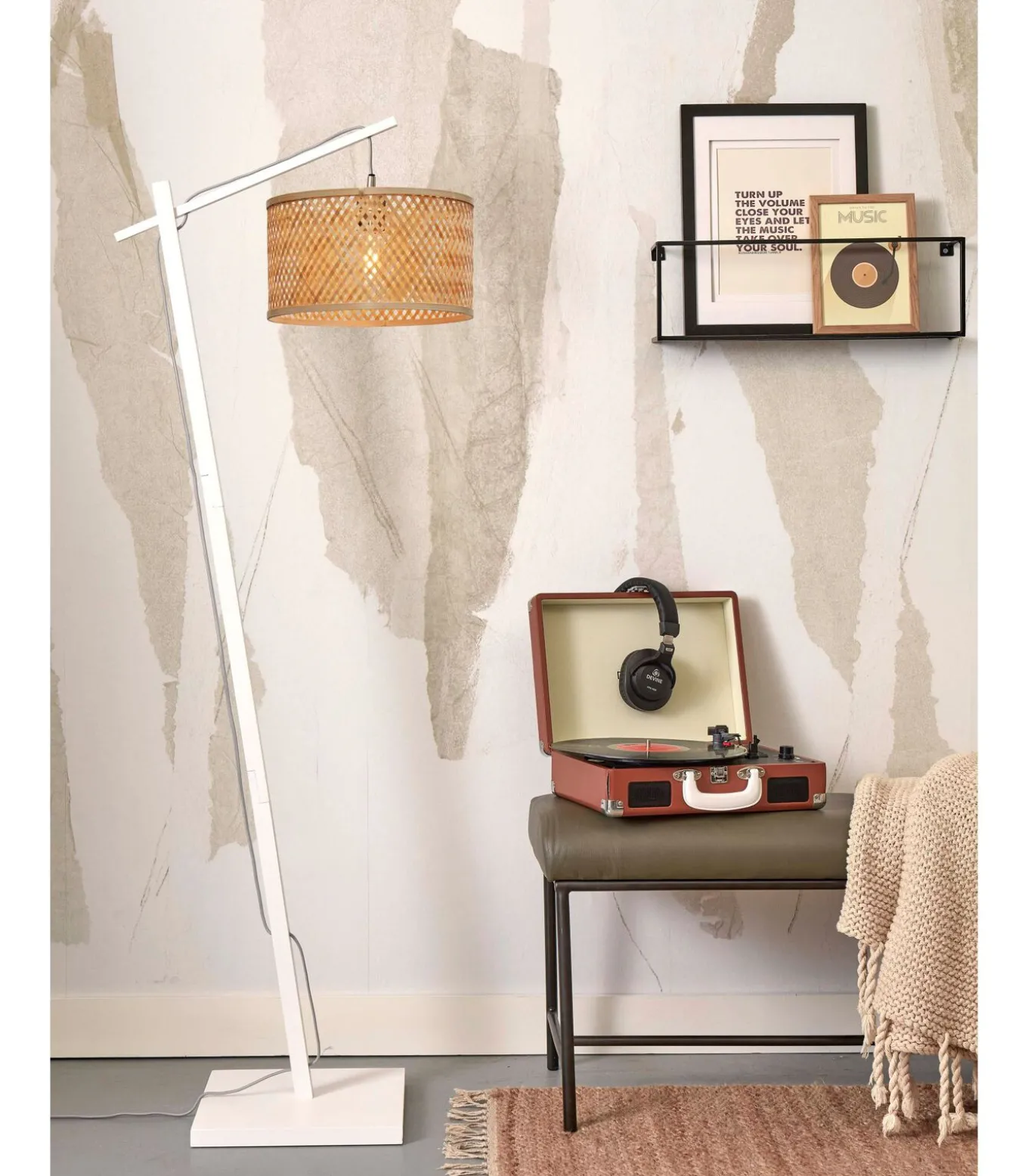 Vloerlamp Java - Bamboe Wit/Naturel - 58x32x150cm