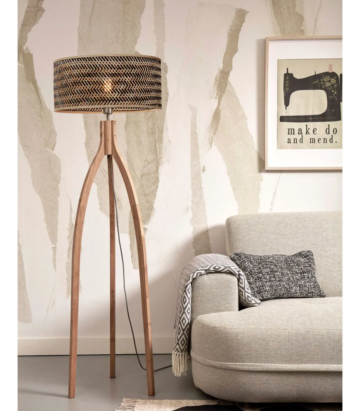 Vloerlamp Java - Bamboe/Zwart - 50x50x145cm - Driepoot