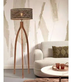Vloerlamp Java - Bamboe/Zwart - 50x50x145cm - Driepoot