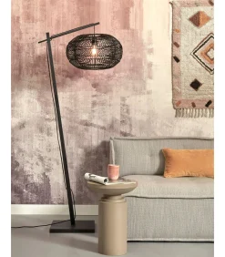 Vloerlamp Madeira - Bamboe/Rotan Zwart - 74x48x176cm