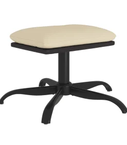 Voetenbank 60x60x36 cm stof en kunstleer crèmekleurig