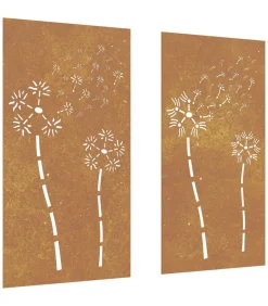 Wanddecoratie tuin 2 st bloemenontwerp 105x55 cm cortenstaal