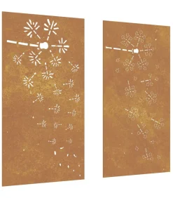 Wanddecoratie tuin 2 st bloemenontwerp 105x55 cm cortenstaal