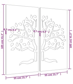 Wanddecoratie tuin 2 st boomontwerp 105x55 cm cortenstaal