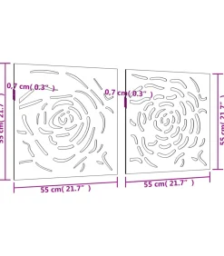 Wanddecoratie tuin 2 st rozenontwerp 55x55 cm cortenstaal