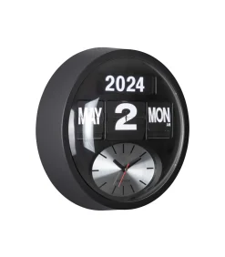 Wandklok Round Flip - Mat zwart - 11x32.6x32.6cm
