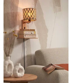 Wandlamp Java - Bamboe/Zwart - 30x22x52cm