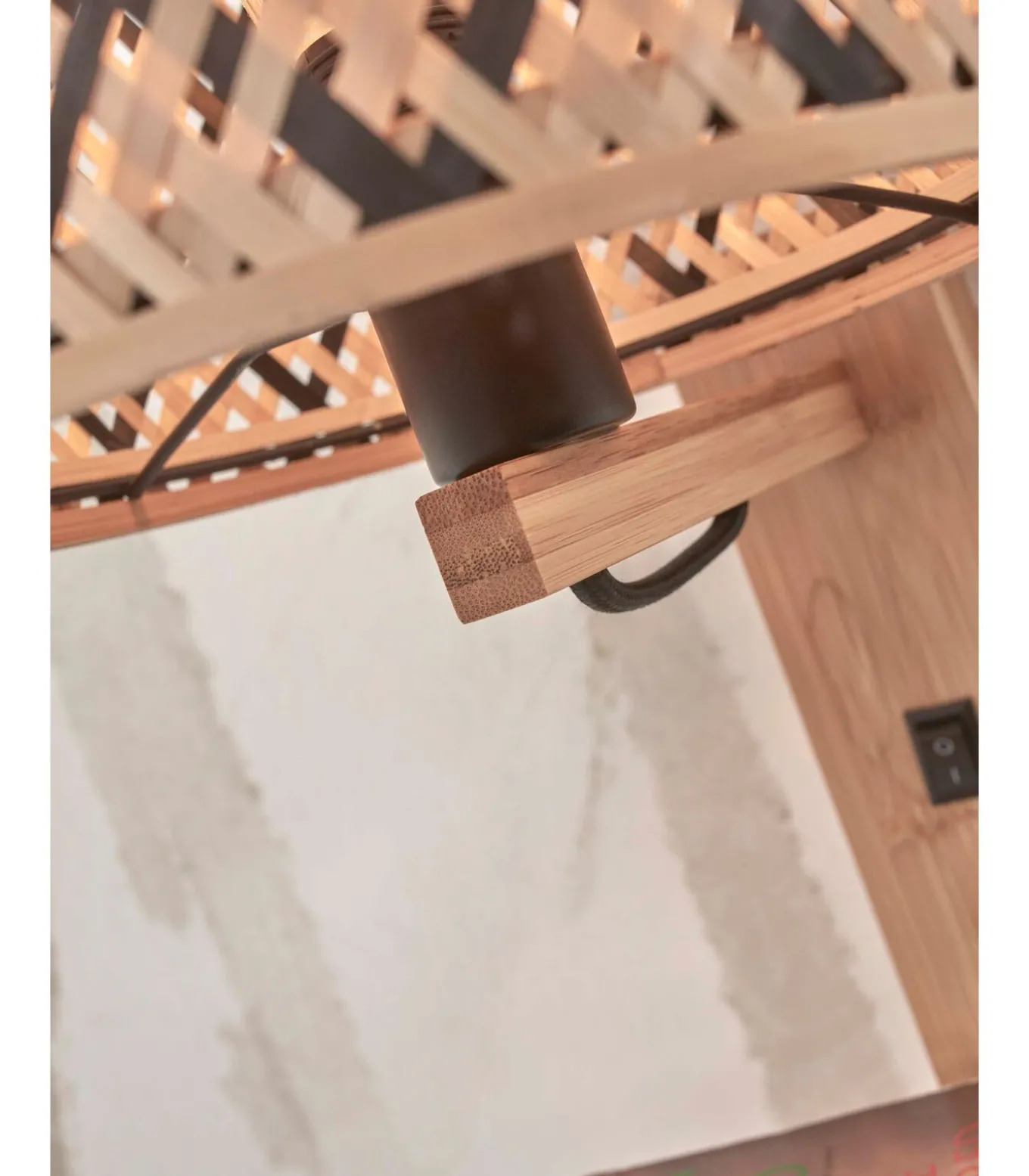 Wandlamp Java - Bamboe/Zwart - 30x22x52cm