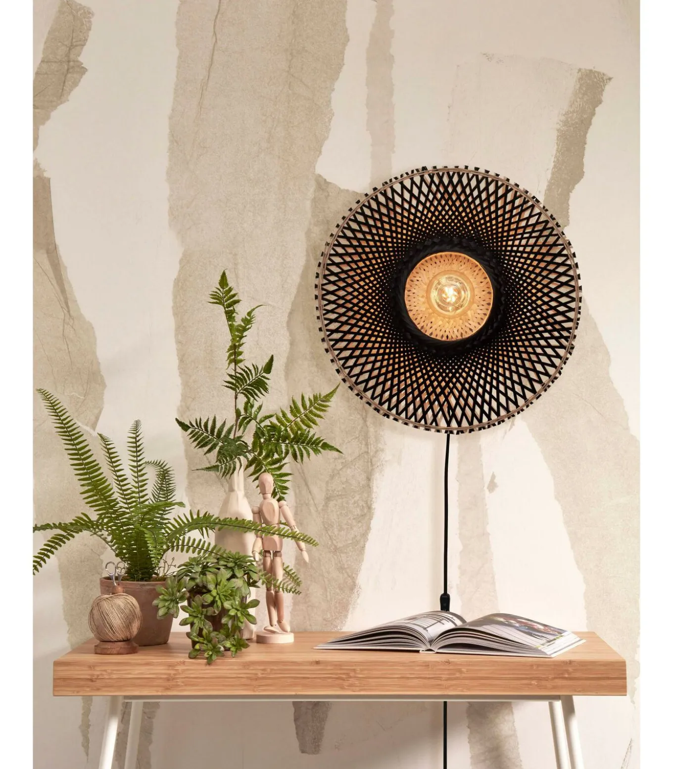 Wandlamp Kalimantan - Bamboe/Zwart - Ø44cm