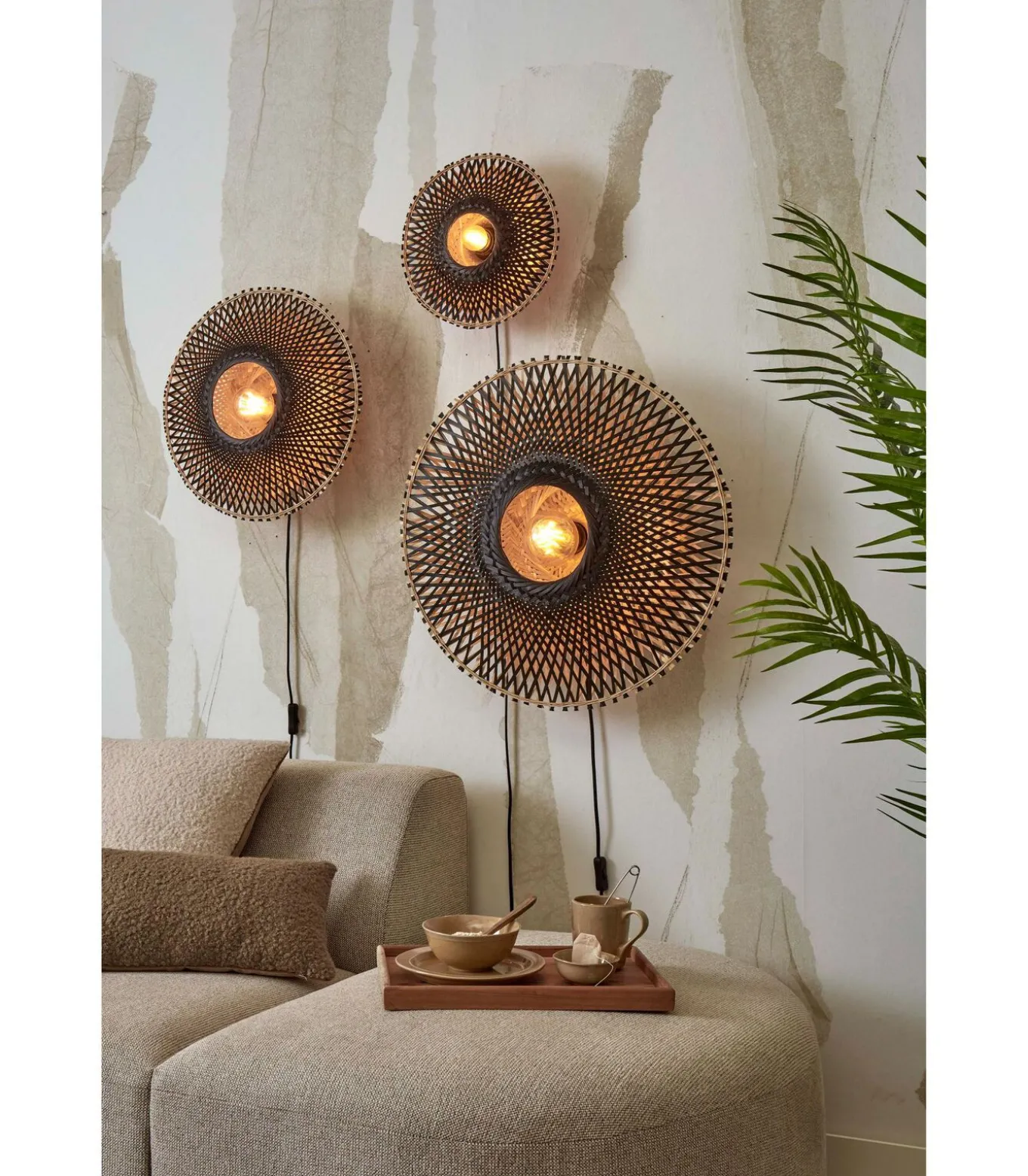 Wandlamp Kalimantan - Bamboe/Zwart - Ø44cm