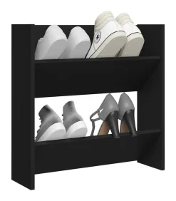 Wandschoenenkast 60x18x60 cm bewerkt hout zwart
