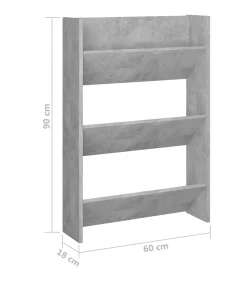 Wandschoenenkast 60x18x90 cm spaanplaat betongrijs