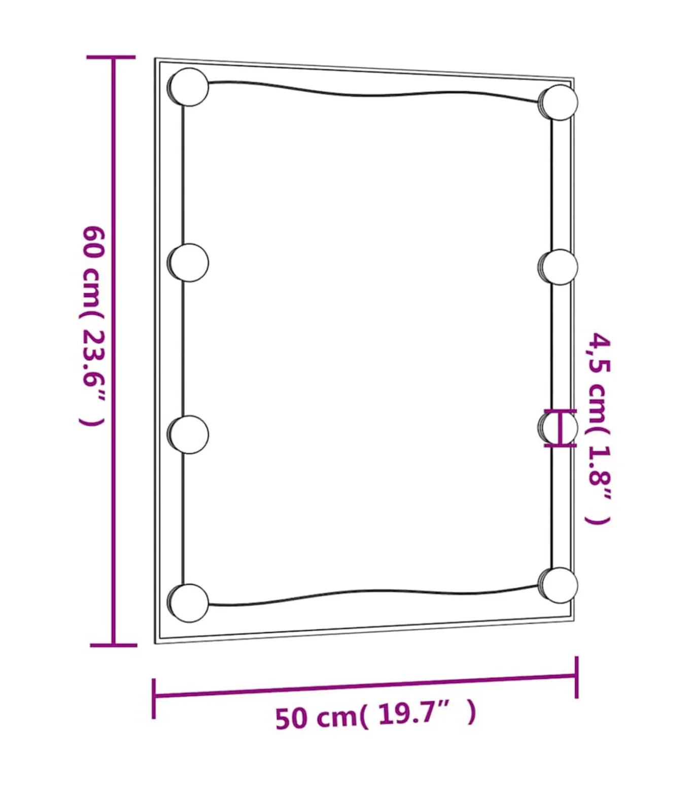 Wandspiegel met LED's rechthoekig 50x60 cm glas