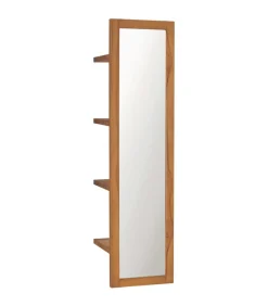 Wandspiegel met schappen 30x30x120 cm massief teakhout