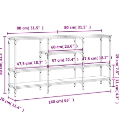 Wandtafel 160x29x80 cm bewerkt hout grijs sonoma eikenkleurig