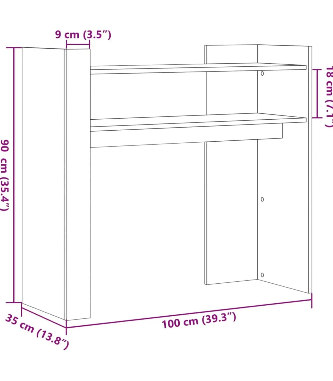 Wandtafel 100x35x90 cm bewerkt hout bruin eikenkleurig