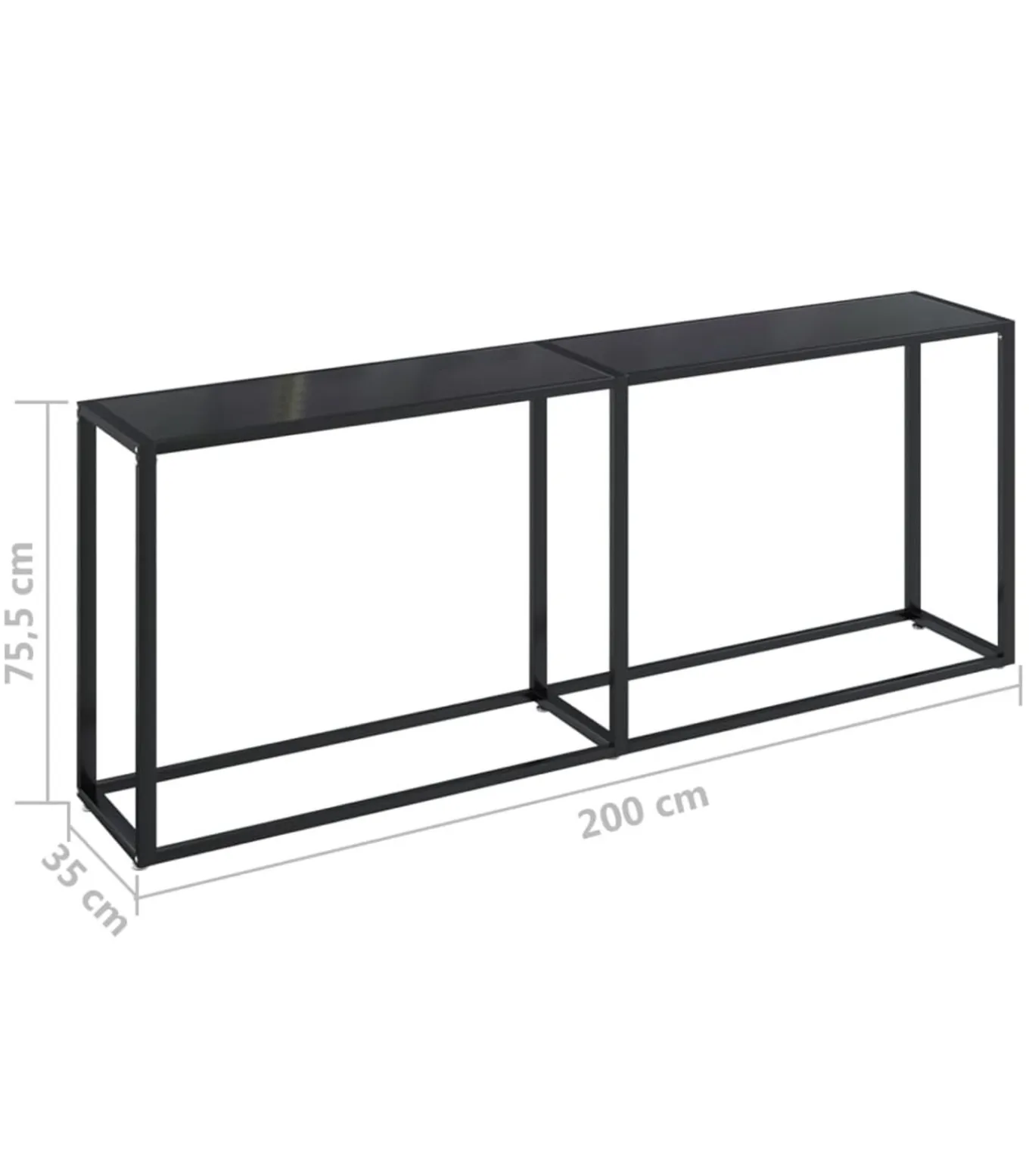 Wandtafel 200x35x75,5 cm gehard glas zwart