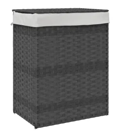 Wasmand met deksel 46x33x60 cm poly rattan grijs