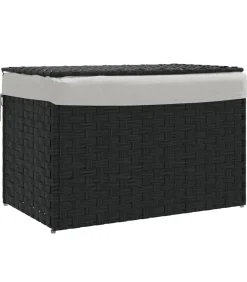 Wasmand met deksel 55,5x35x34 cm poly rattan zwart