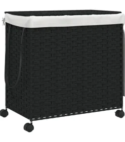 Wasmand op wielen 60x35x60,5 cm rattan zwart