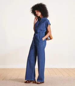 Wijde blauwe jumpsuit met ritssluiting