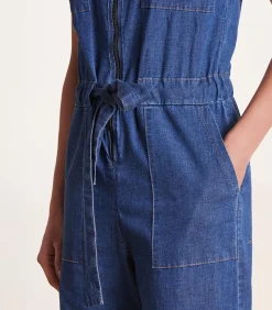 Wijde blauwe jumpsuit met ritssluiting