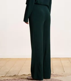 Wijde broek in petrolblauwe gebreide stof met elastische tailleband