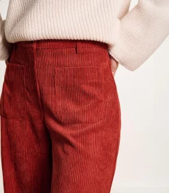Wijde cropped broek van terracotta ribfluweel