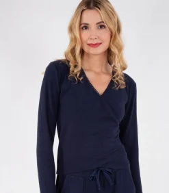Wikkel T-shirt in marineblauw voor dames