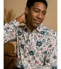 Wit overhemd met bloemenprint voor heren