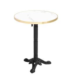 Witte marmeren terrastafel van 60 cm en 2 rode stoelen