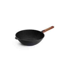 WOLL EcoLogic QXR Wok inductie met houten afneembare greep - Ø300mm - H 100mm - Zwart