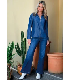 YOPAL Shirt met ritssluiting en strass-effect in denimlook