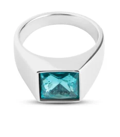 Zegelring Heren Zilver Kleurig met Blauwe Steen - Staal