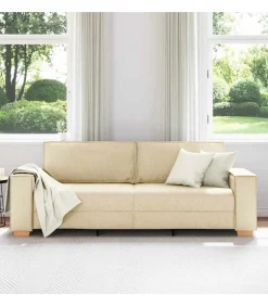 3-Zits Sofa met kussen Crème 220 x 78 x 84 cm Stof