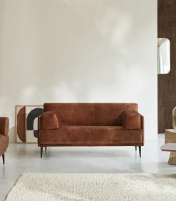 2-3-zitsbank in terracottabruin fluweel Finn, 2-zit