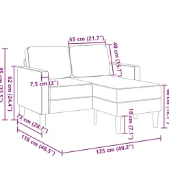 2-zitsbank met ligstoel L-vormig 125 cm fluweel geel