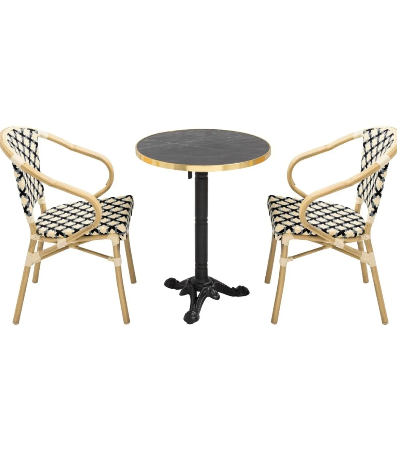 Zwart marmeren terrastafel en 2 zwarte stoelen set