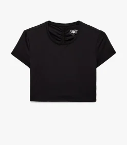 Zwarte Crop Top Korte Mouwen