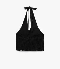 Zwarte Halter Mouwloze Crop Top