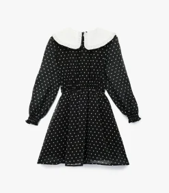 Zwarte Kinderen A-lijn Jurk Met Lange Mouwen en Polkadots