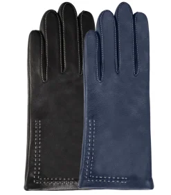 Zwarte lamsleren handschoenen met stiksels voor dames