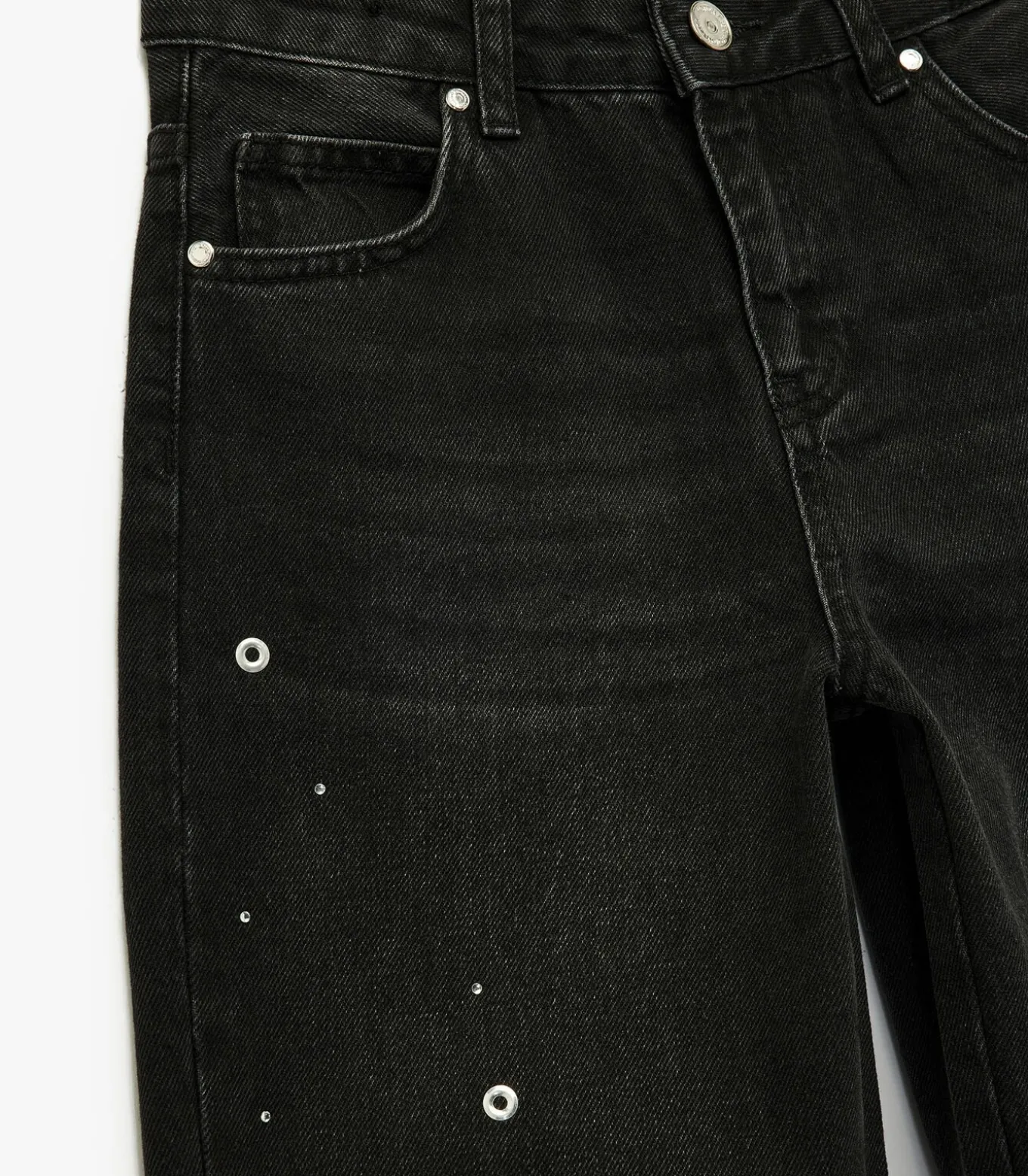 Zwarte Meisjes Loose Fit Wijde Spijkerbroeken met Stuudetails