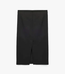 Zwarte Midi Kokerrok Hoog Gesneden met Metalen Details